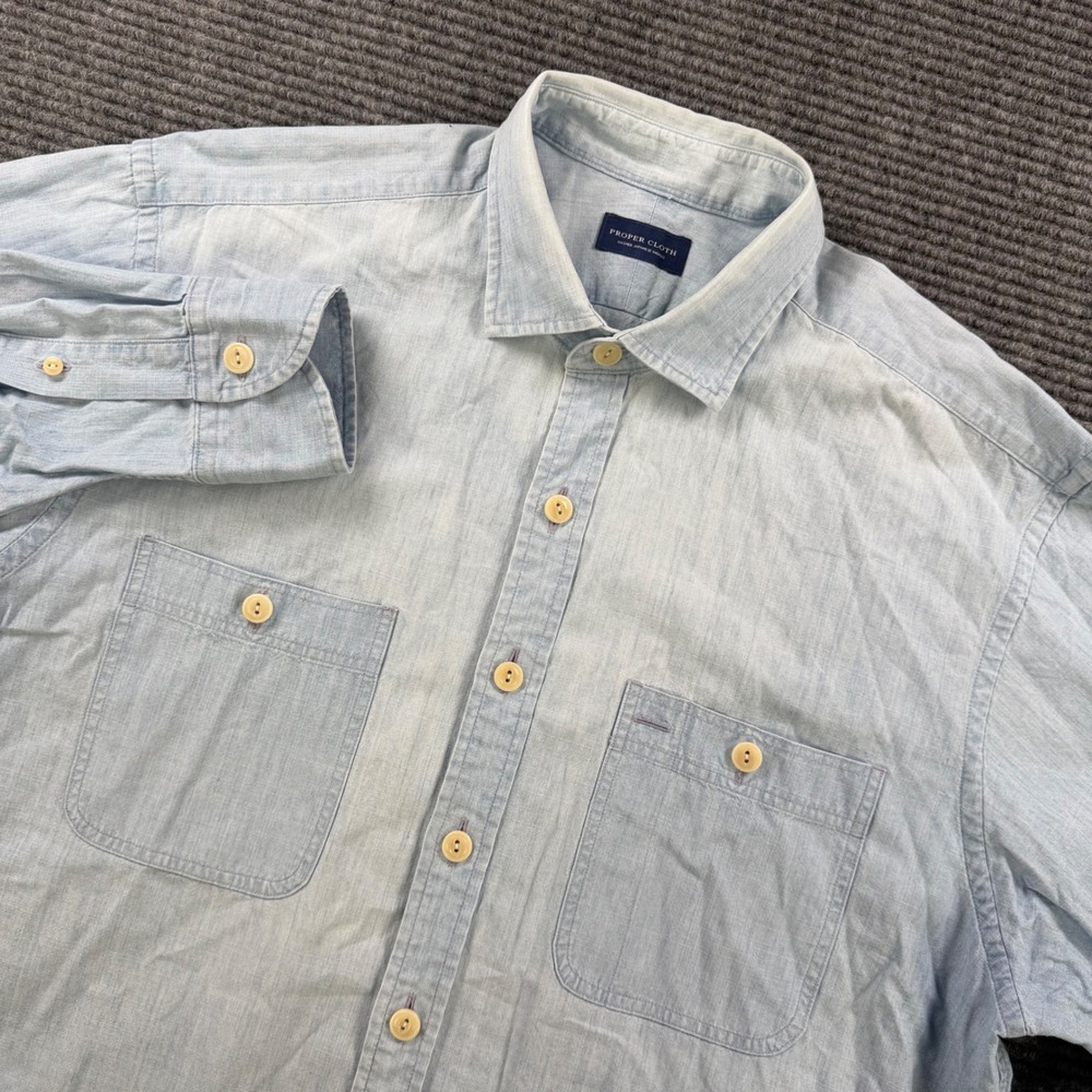 Proper Cloth Washed Japanese Indigo Cotton Shirt Mens 16 34.5 Blue Workwear